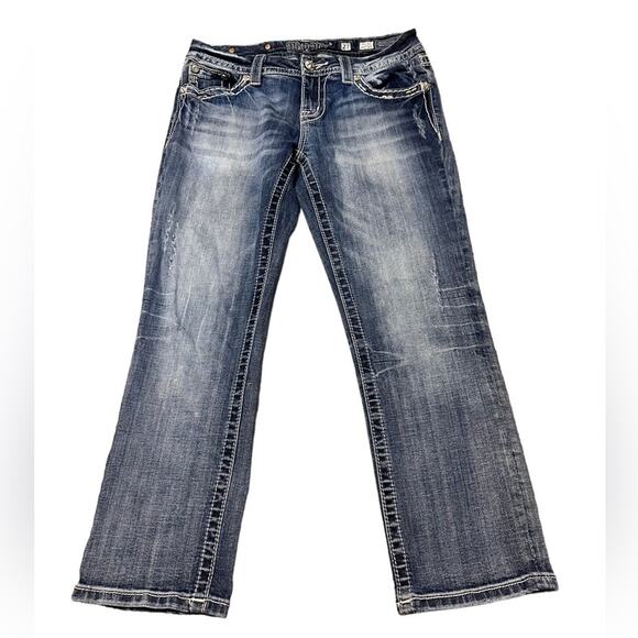Miss Me Denim - Miss Me Mid-Rise Easy Crop Jeans size 27 Distressed Embellished JE8344EC